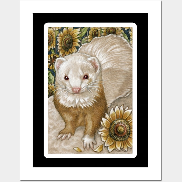 The Sunflower Ferret - White Outlined Version Wall Art by Nat Ewert Art